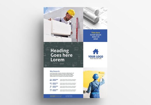 Yellow and Blue Poster Flyer for Construction Handyman Services