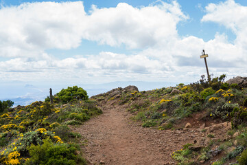 Camino de senderismo con cielo azul