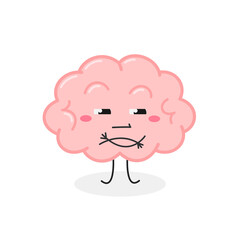 Funny cartoon brain with skeptical facial expression