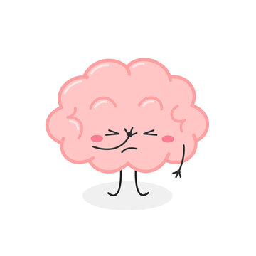 Funny cartoon brain character with facepalm gesture