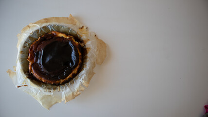 Basque burnt cheesecake freshly baked. Tasty San Sebastian cheesecake ready to serve and eat.