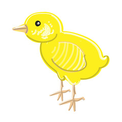 Chicken bright yellow in cartoon style. Drawing isolated on a white background. Stock vector illustration.