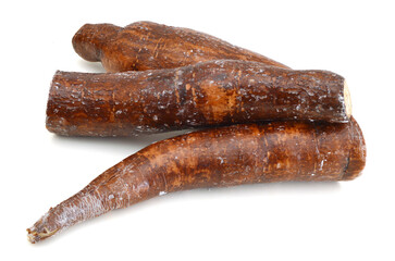 Yucca cassava roots, isolated on white