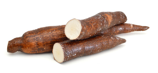 Yucca cassava roots, isolated on white