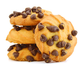Chocolate chip cookies isolated on white background.