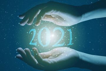 the concept of the new year 2021, technologies in the industry and the progress of the computer industry