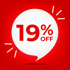 19% off. Banner with nineteen percent discount. White bubble on a red background vector.