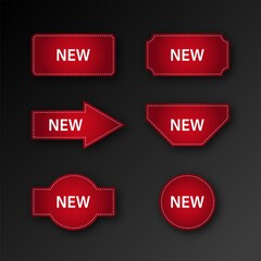 Stickers for New Arrival shop product tags. Red banner promotion tag. New labels or sale posters and banners