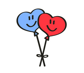 Two cute hearts on a white background. Vector drawing.