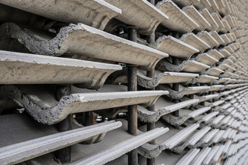 abstract wall from old roof tiles.