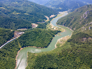 Aerial view of Tsankov kamak Reservoir, Bulgaria