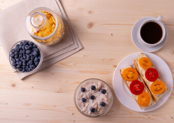 morning breakfast concept with tomato toasts