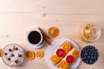 morning breakfast concept with tomato toasts