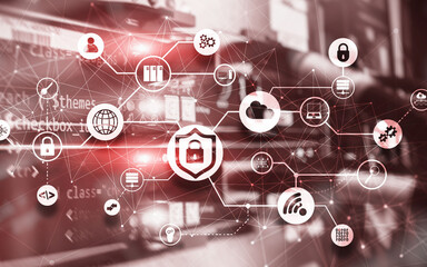 Data security concept. Icons: Closed Padlock, Wifi And cloud on digital background.