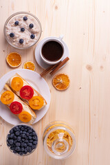 morning breakfast concept with tomato toasts