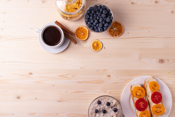 morning breakfast concept with tomato toasts