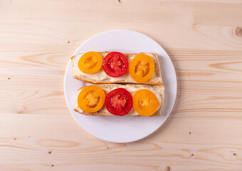 morning breakfast concept with tomato toasts