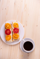 morning breakfast concept with tomato toasts
