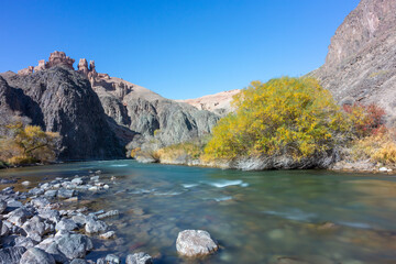 Charyn river in the Charyn Canyon in Kazakhstan