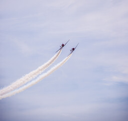airplane acrobacy on the sky vintage planes