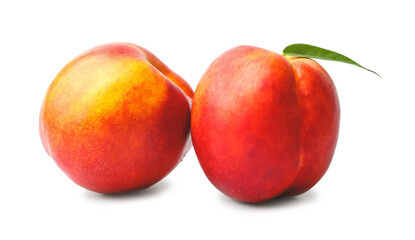 Sweet ripe nectarines on white background