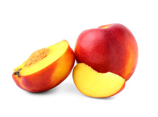 Sweet ripe nectarines on white background