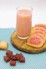 Brazilian guava sweets on white background. Biscuit with guava juice.