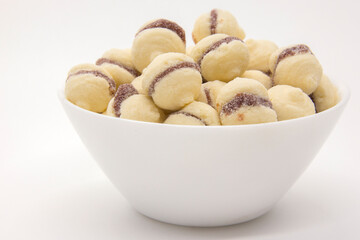 Brazilian guava sweets on white background. Biscuit with guava.