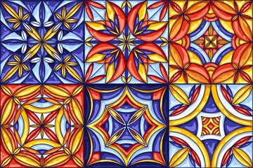 Collection of ceramic tile pattern. Decorative abstract background. Traditional ornate mexican talavera, portuguese azulejo or spanish majolica. Seamless retro vector