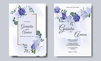 Fototapeta na wymiar Elegant wedding invitation card with beautiful floral and leaves template Premium Vector