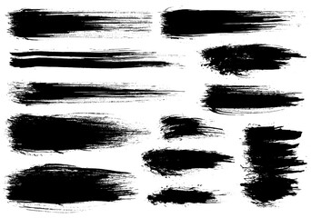 Paint brush. Black ink grunge brush strokes. Vector paintbrush set. Grunge design elements. Painted ink stripes