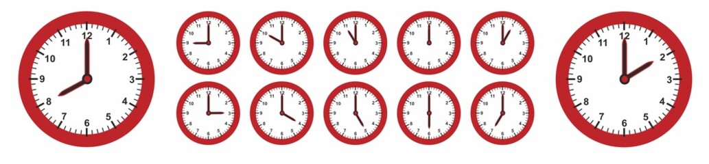 Set with different clocks, time. Schedule planning. Each clock object is easy to pick. EPS10. Vector illustration.