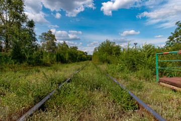 Obraz premium Ukraine, Krivoy Rog, the 16 of July 2020. Rarely used rail tracks near the town park.