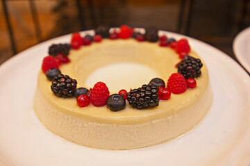 Homemade cheesecake with fresh berries for dessert. Cheese cake.