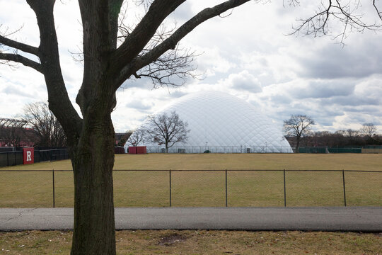 PISCATAWAY, NEW JERSEY - January 4, 2017: A View Of The Domed Practice Field At Rutgers University, Busch Campus