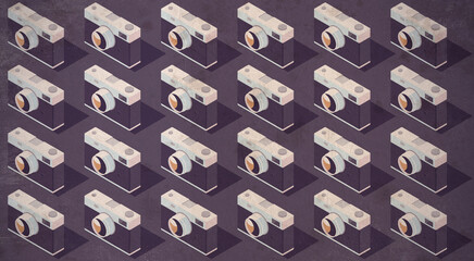 Isometric vintage camera background