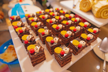 Cheese coffee sliced cake in buffet 