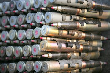 Patrons and ammunition close-up neatly and beautifully laid out, background,