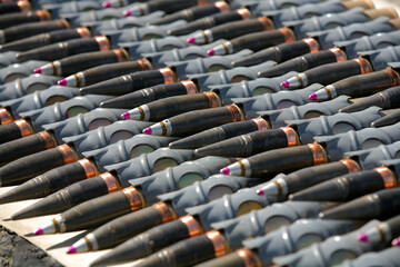Patrons and ammunition close-up neatly and beautifully laid out, background,