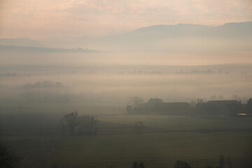 Nebelbedekcte Landschaft