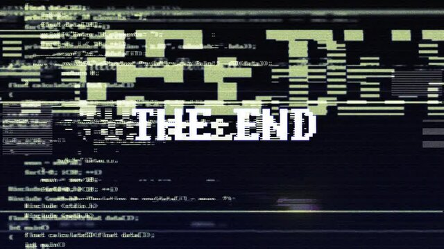THE END Glitch Text Animation, Rendering, Background, with Alpha Channel, Loop, 4k
