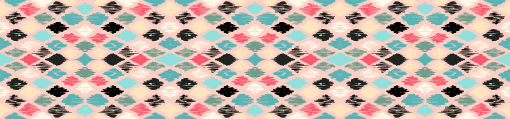 Ikat geometric folklore ornament with diamonds. Tribal ethnic vector texture. Seamless striped pattern in Aztec style. Folk embroidery. Indian, Scandinavian, Gypsy, Mexican, African rug.