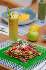 pan cakes with honey for breakfast