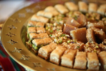 Baklava Arabic Sweet in Golden Plate 