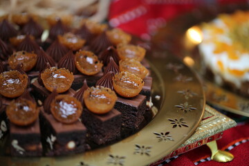 chocolate brownie cake slice in a buffet 
