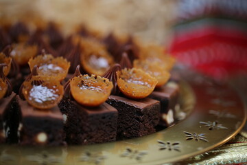 chocolate brownie cake slice in a buffet 