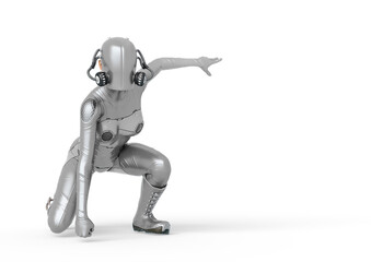cyber soldier female crouching with copy space