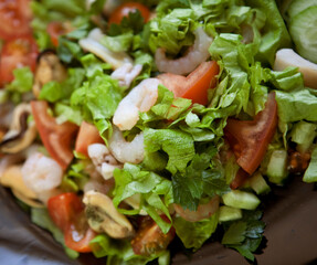delicious salad with seafood close up picture