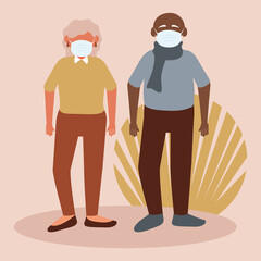 old parents wearing medical masks characters