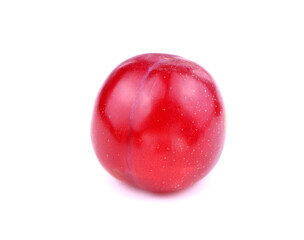 Red plum isolated on a white background. Ripe plum. Healthy food
